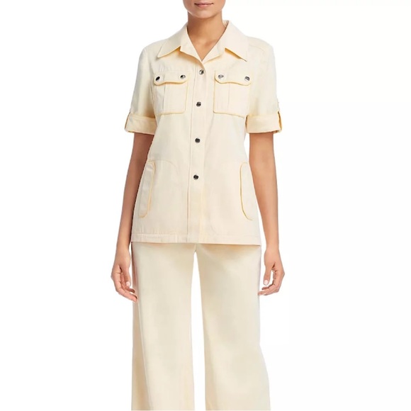 Tory Burch 🐆 Cotton Twill Safari Shirt in Iced Lemon NWT - Picture 3 of 12